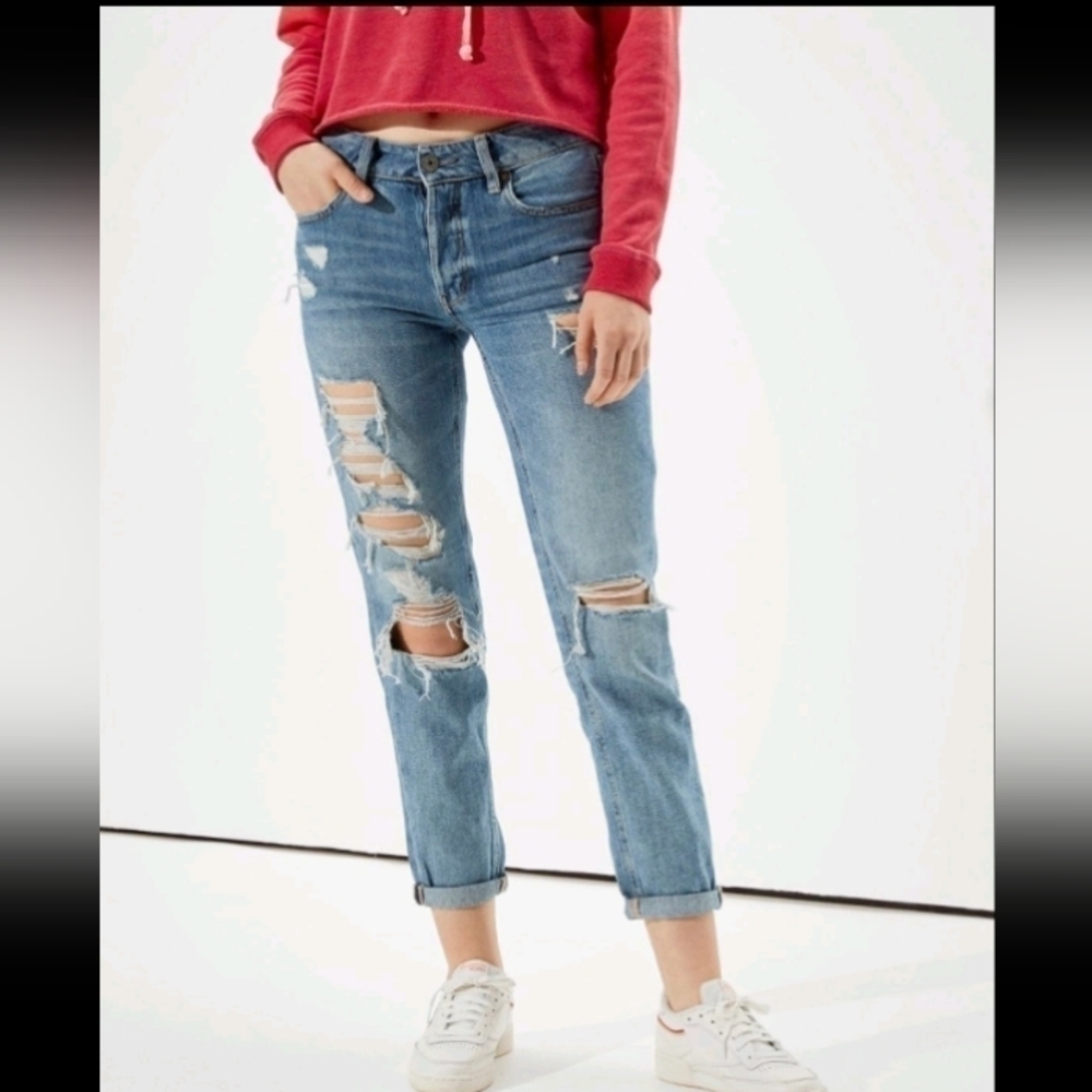 American eagle tomgirl ripped midwash jeans sz 16 short
